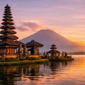 Romantic Bali honeymoon feature image showing temple and tropical scenery
