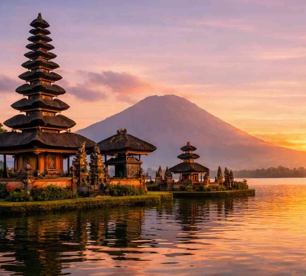 Romantic Bali honeymoon feature image showing temple and tropical scenery