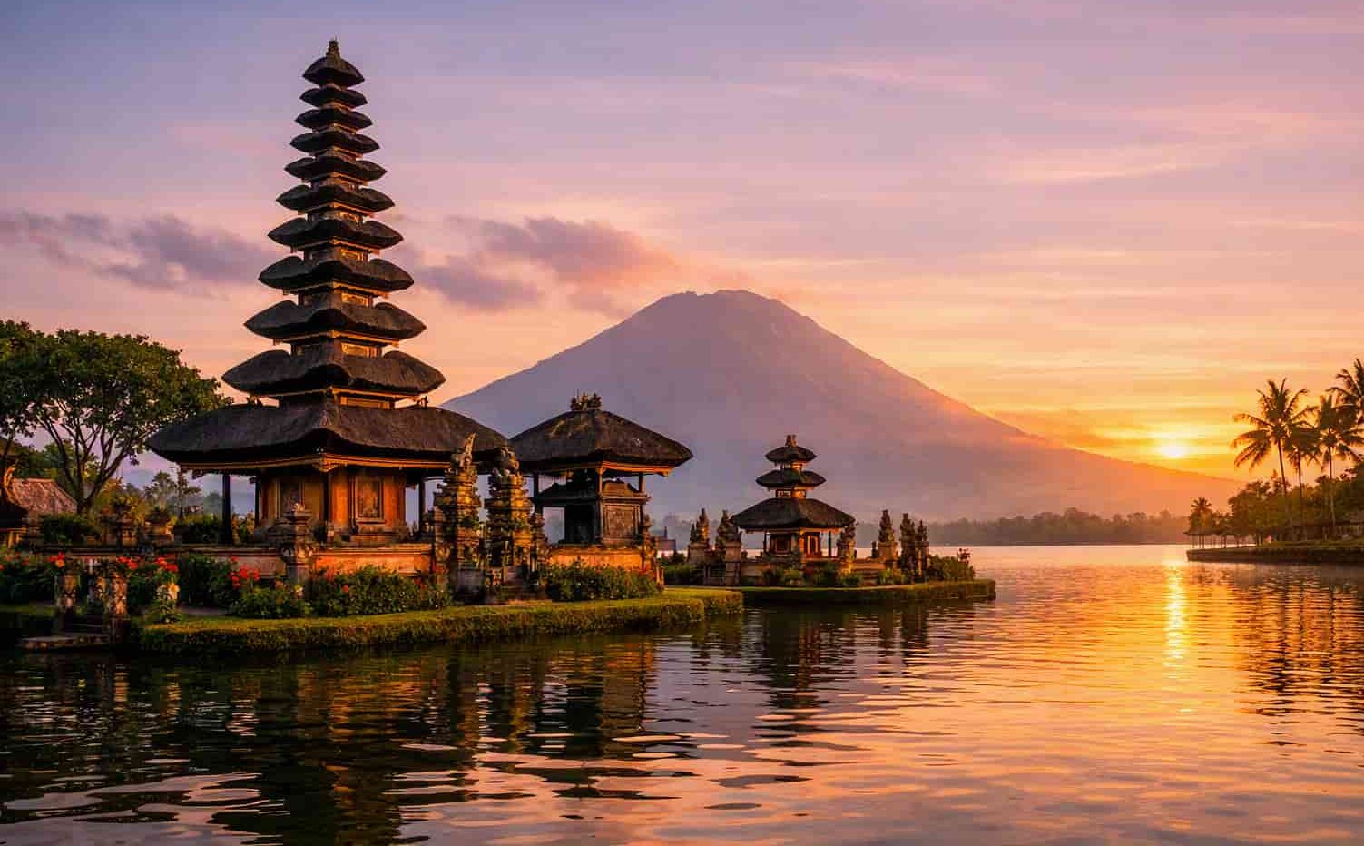 Romantic Bali honeymoon feature image showing temple and tropical scenery